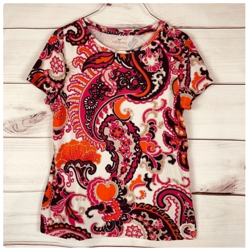 Talbots Short Sleeve Multicolor Paisley Print T-Shirt Top Size 3X▪